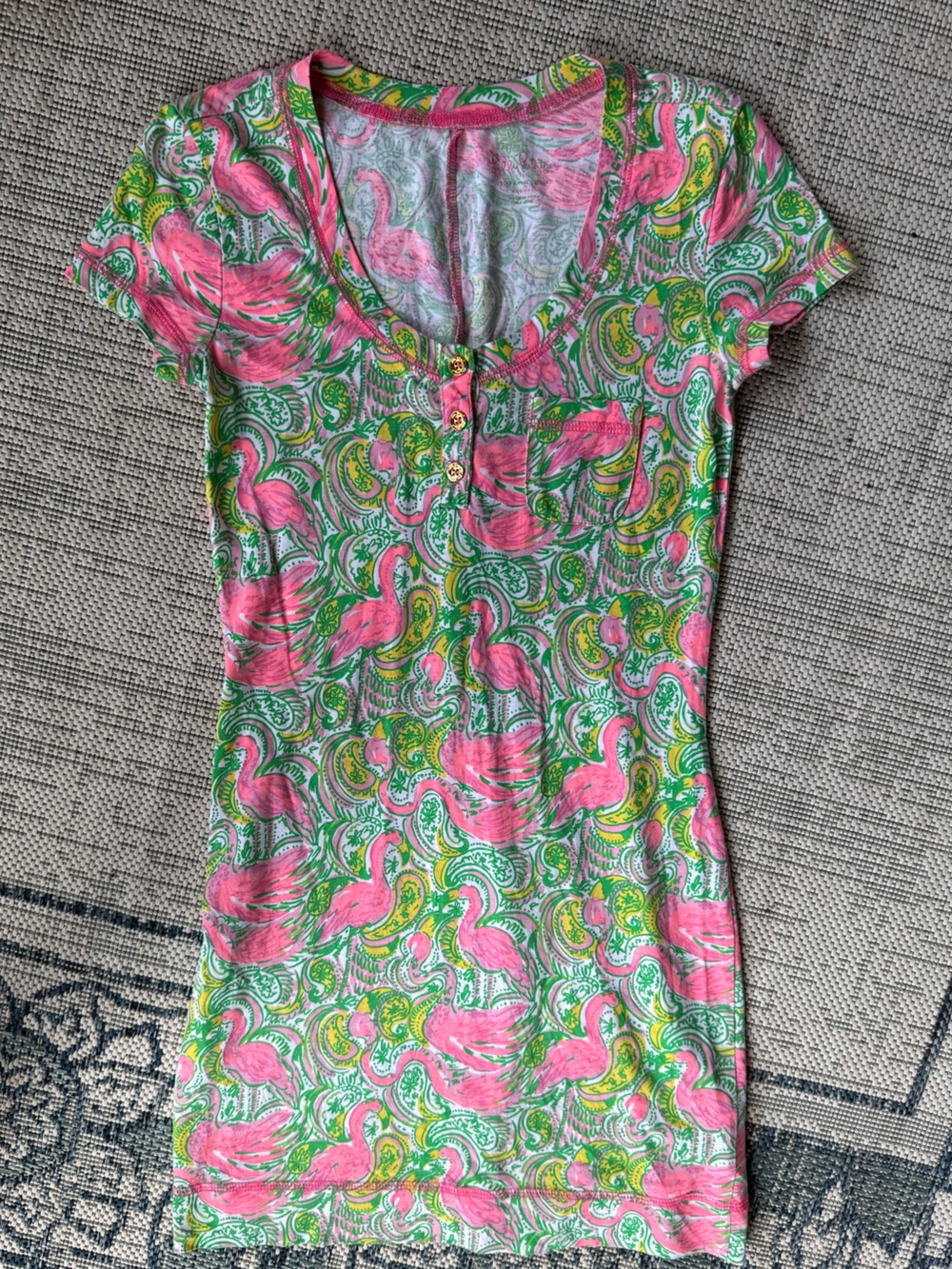 Lilly Pulitzer Britton Dress Womens Size XS Pink Green Flamingo 100% Pima Cotton